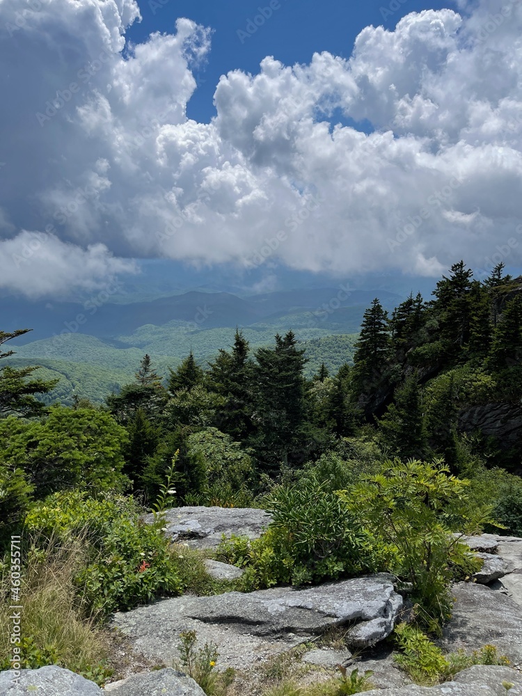 large white and grey clouds in the blue ridge mountains