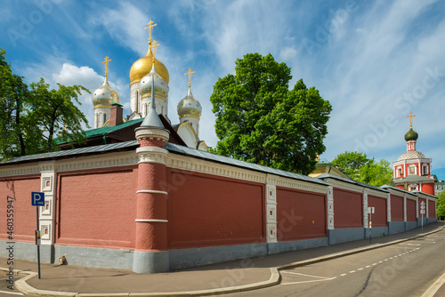 View of the walls of the Zachatyevsky Monastery (Conception Convent) on Ostozhenka Street in Moscow. The Monastery was founded by Alexius, Metropolitan of Moscow in 1360. photo