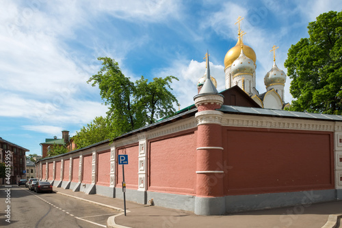 View of the walls of the Zachatyevsky Monastery (Conception Convent) on Ostozhenka Street in Moscow. The Monastery was founded by Alexius, Metropolitan of Moscow in 1360. photo