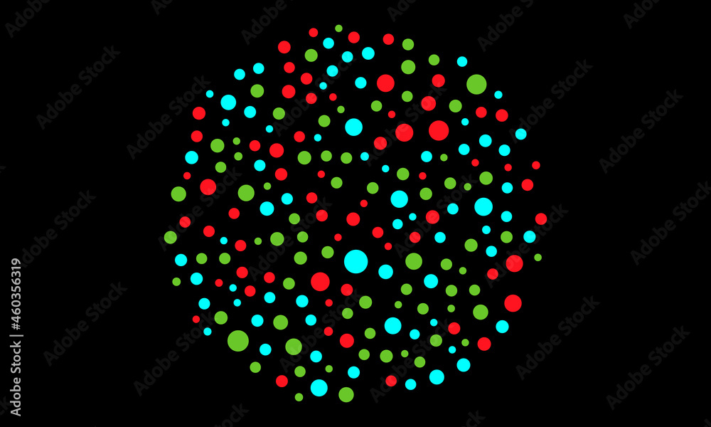 Abstract colorful circle pattern isolated on  black baclground