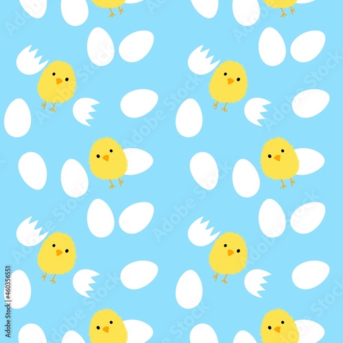 Seamless Easter pattern with eggs and chicken 