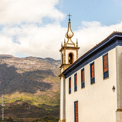 Torre lateral esquerda da Matriz Nossa Senhora da Conceição. Catas Alta, MG. photo