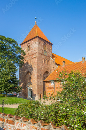 Tower of the historic St. Catherine monastery in Ribe, Denmark