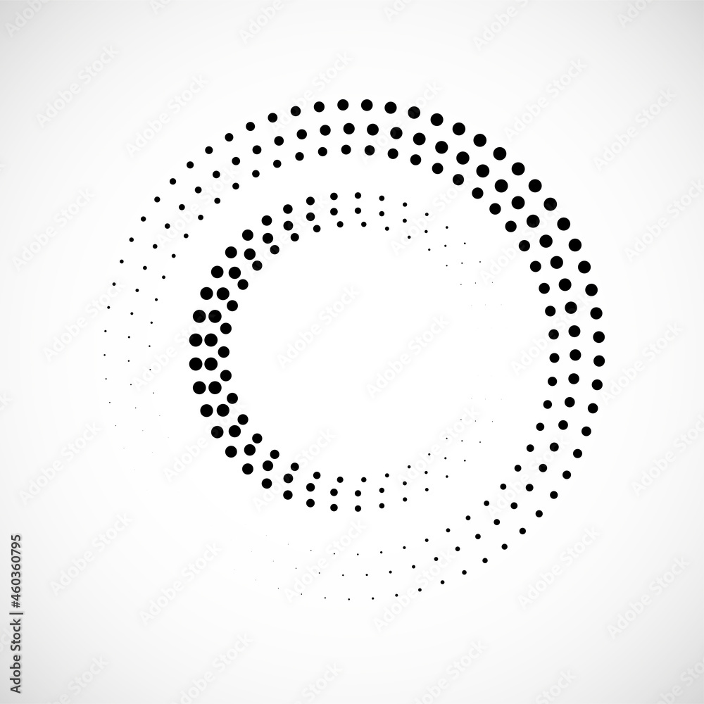 Halftone dotted background in circle form. Circle dots isolated on the white background, round logo. Vector