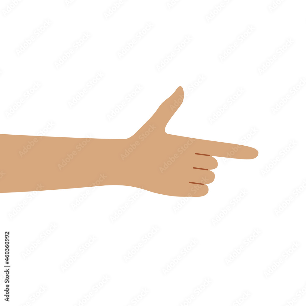 Shows his index finger. Flat illustration of white human hands. Isolated over white background. Shows his index finger. Flat illustration of white human hands. Isolated over white background.