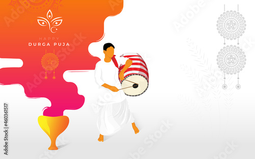 Happy Durga Puja Festival Celebration Greeting Background Template Design with Goddess Durga Face Illustration