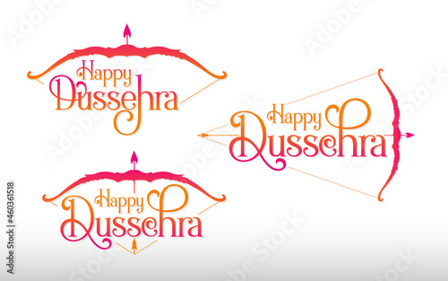 Happy Dussehra Festival Text Typography Design Set Vector Illustration 