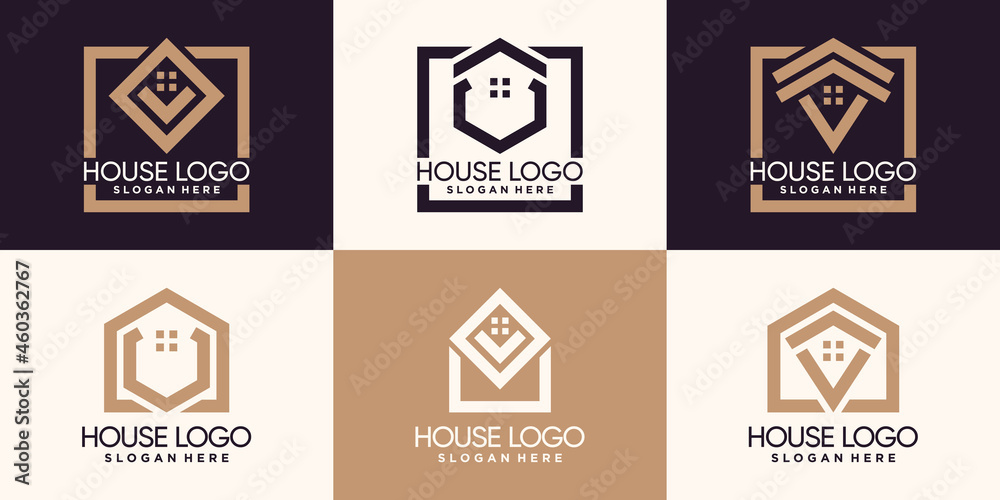 Set bundle of house logo design with line art style and creative concept Premium Vector Set bundle of house logo design with line art style and creative concept Premium Vector