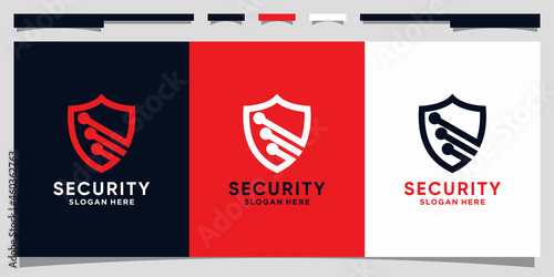 Shield logo design technology for data security with line art style Premium Vector