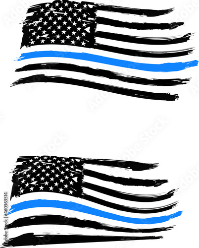 Thin blue line. Flag with Police Blue Line - Distressed American flag. Us flag for print, t shirt, web design, banner. 