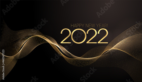 2022 New Year Abstract shiny color gold wave design element