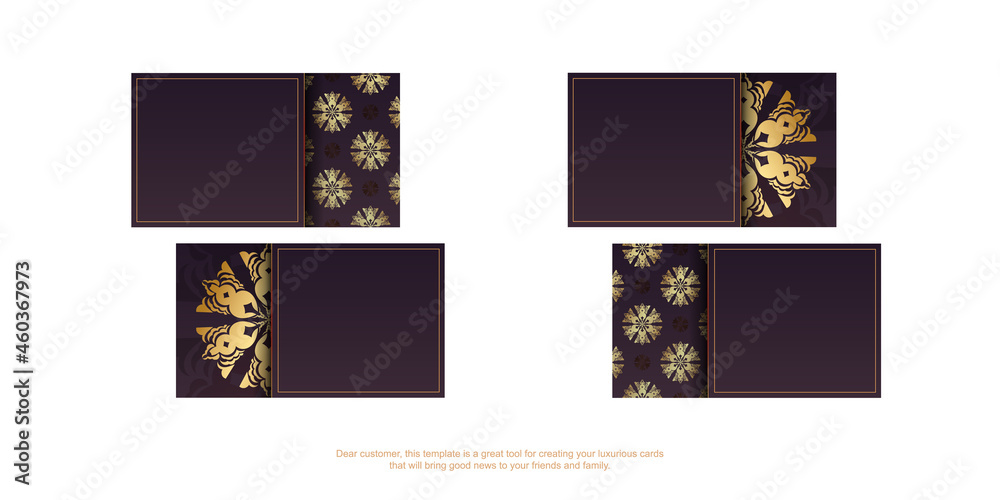 Business card in burgundy color with luxurious gold pattern for your business.