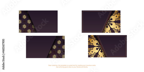 Burgundy business card with Indian gold ornaments for your business.
