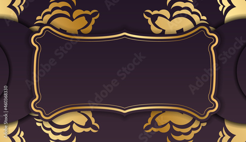 Burgundy background with Indian gold ornaments and place for text