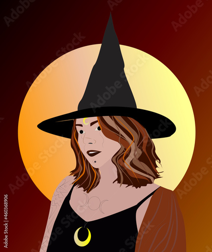 Portrait of a girl. Halloween witch. Halloween attributes © Vira