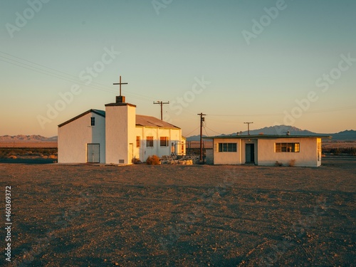 Abandoned buildings in Amboy, on Route 66 in the Mojave Desert of California photo