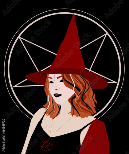 Dark Witch. Halloween postcard. Dark arts and magic