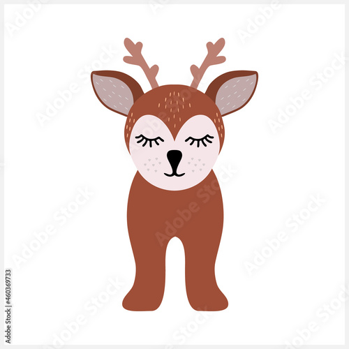 Doodle deer icon isolated on white. Cartoon animal vector stock illustration. EPS 10