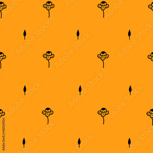 Seamless pattern withhand drawn vector abstract flowers and leaves,illustration for wrapping paper,wallpaper,textile and fabric design,botanical motif for decoration on orange background,floral print photo