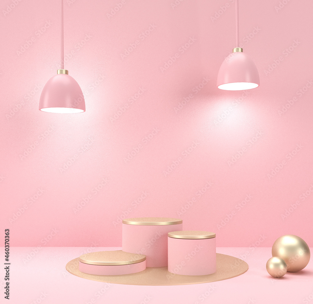 Stone product display podium with pink lamp on the pink wall. 3d rendering Stone product display podium with pink lamp on the pink wall. 3d rendering
