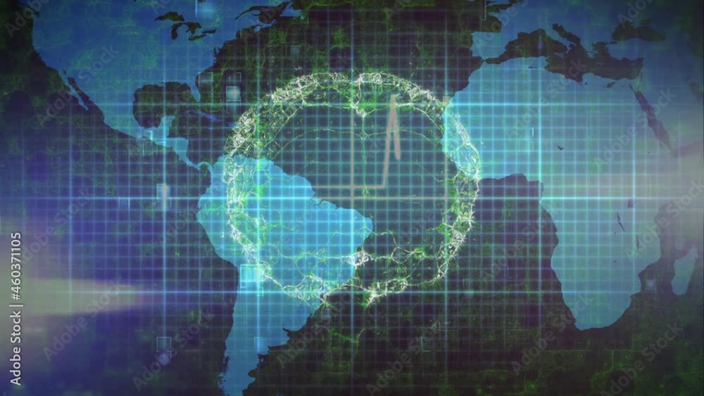 Animation of human brain over heart rate monitor and world map Animation of human brain over heart rate monitor and world map