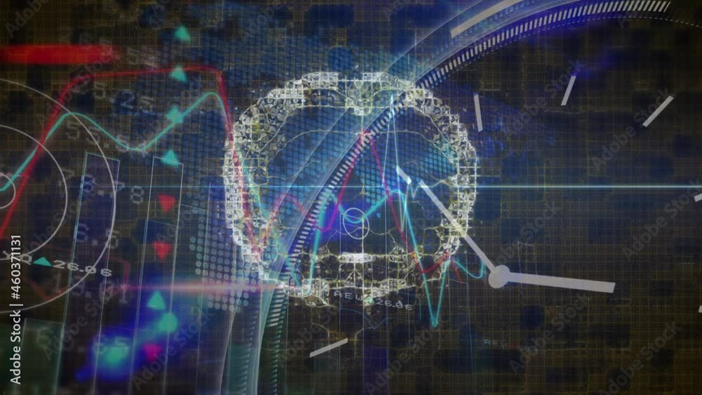 Animation of human brain over heart rate monitor and world map Animation of human brain over heart rate monitor and world map