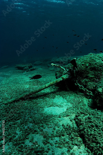 Underwater shot of an anchor on the ocean floor © Viviana
