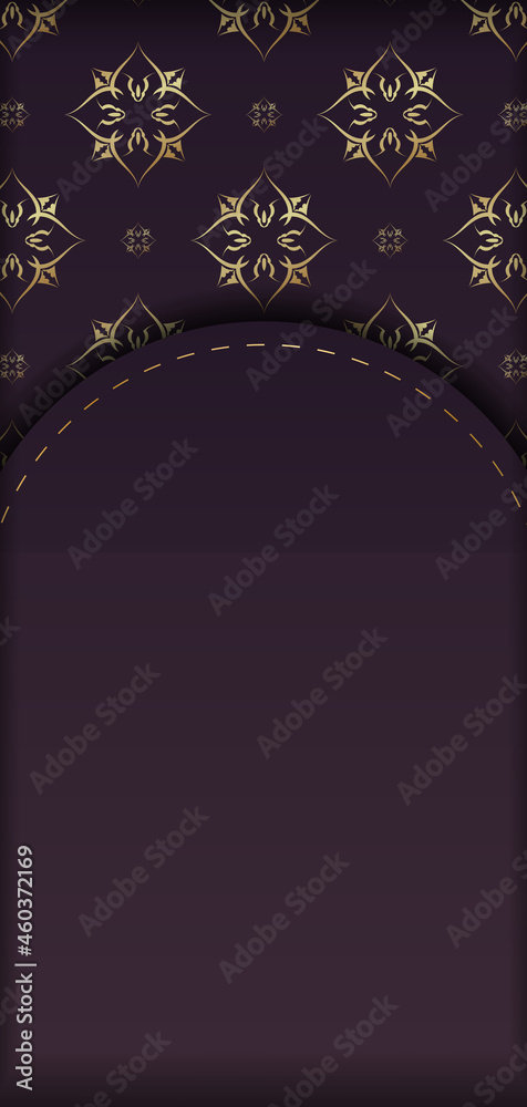 Leaflet template in burgundy color with vintage gold ornaments prepared for typography.