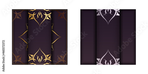 Template Leaflet burgundy color with mandala gold ornament prepared for printing.