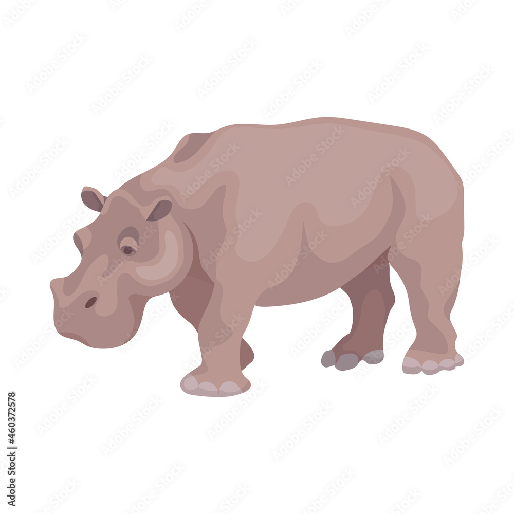 Hippopotamus, a wild animal of the African savannah. Cartoon vector graphics.