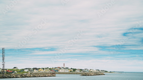 Alnesgard  Godoya  Norway. Old Alnes Lighthouse In Summer Day In Godoy Island Near Alesund Town. Alnes Fyr