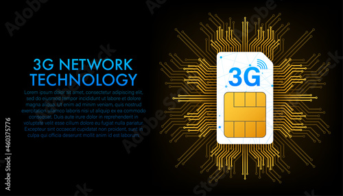 3G Sim Card. Mobile telecommunications technology symbol. Vector illustration.