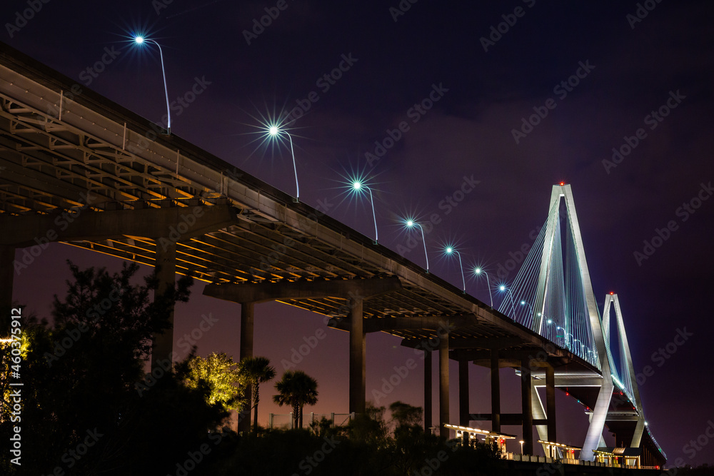 Ravenel Jr Bridge in South Carolina at night