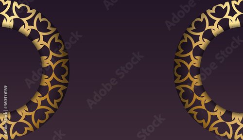 Template Greeting card burgundy with abstract gold ornament prepared for typography.