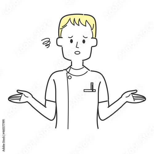 お手上げポーズで残念そうな表情をしている看護師