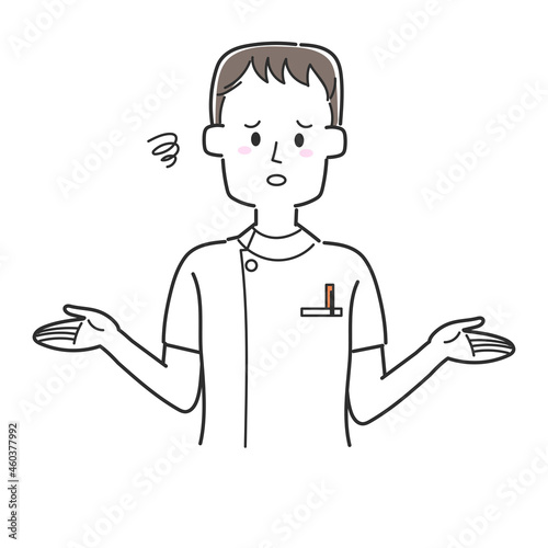 お手上げポーズで残念そうな表情をしている看護師