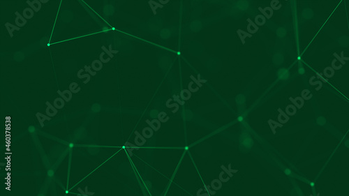 Digital green background of dots connected by lines plexus effect. 3d illustration