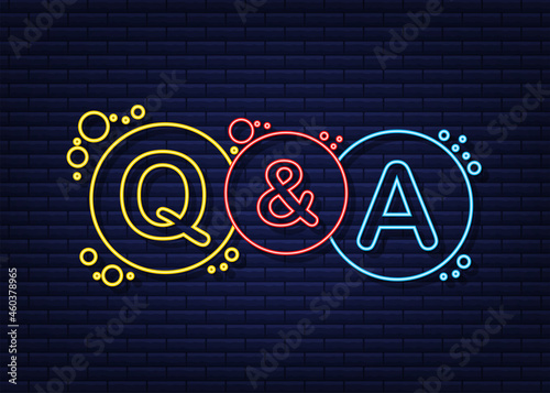 Question and Answer Bubble Chat on dark background. Neon icon. Vector stock illustration.