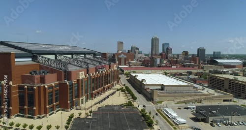 Aerial Clip of Downtown Indianapolis Skyline with Lucas Oil Stadium 9