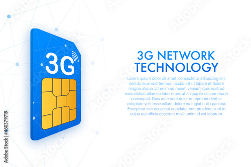 3G Sim Card. Isometric view. Mobile telecommunications technology symbol. Vector illustration.