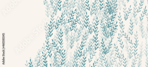 Floral web banner with drawn grey exotic leaves. Nature concept design. Modern floral compositions with summer branches. Vector illustration on the theme of ecology, natura, environment