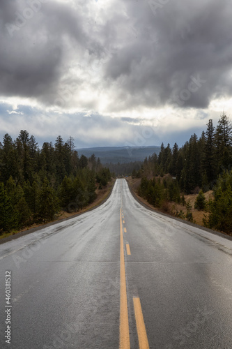 Scenic Road in the interior of British Columbia, Canada. Rainy Summer Day.