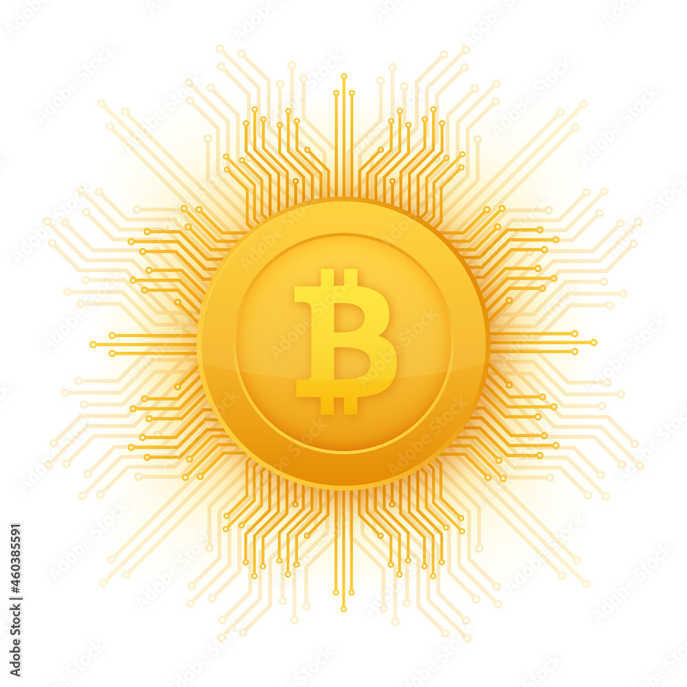 Naklejka premium Bitcoin flat icon. Crypto currency bit coin. Cryptocurrency emblem. Vector illustration.
