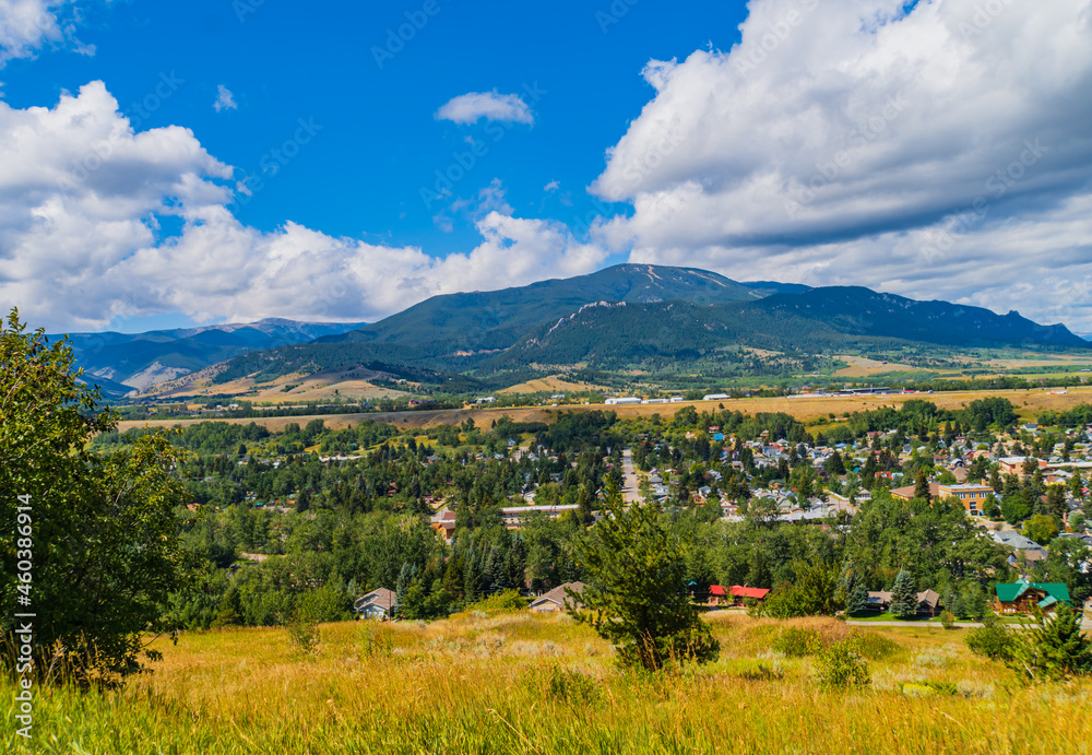view of Red Lodge, town nestled in the foothills of the Beartooth Mountains, Montana
