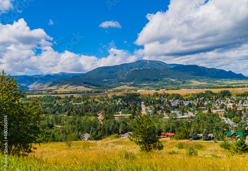 view of Red Lodge, town nestled in the foothills of the Beartooth Mountains, Montana

