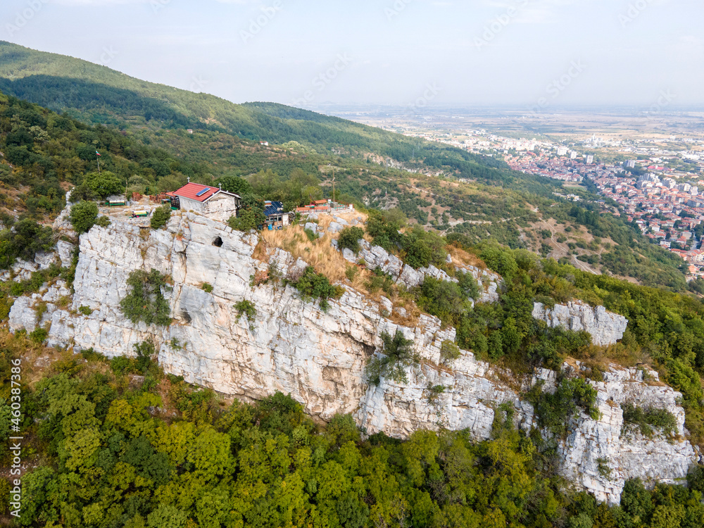 Aerial view of Saint Demetrius church near Asenovgrad, Bulgaria