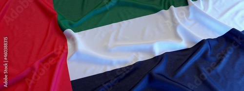 Flag of United Arab Emirates made of fabric. 