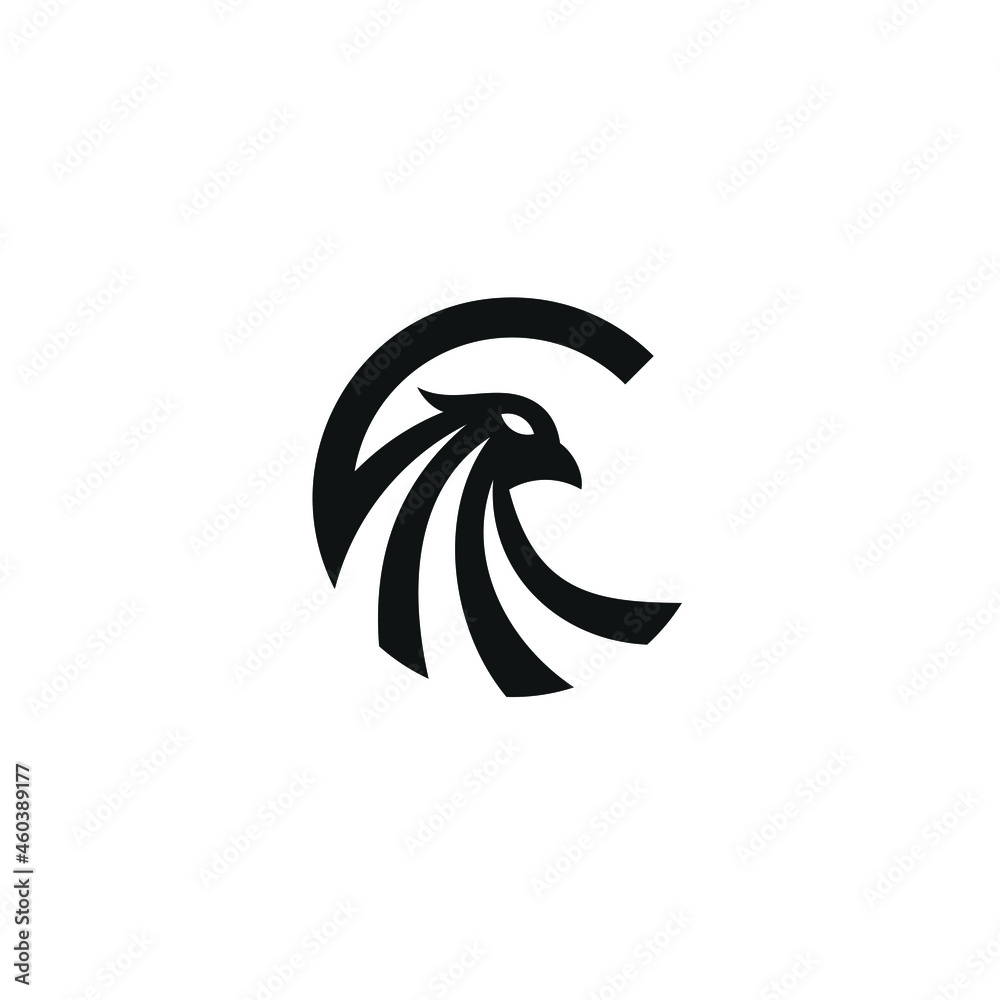 Fototapeta premium Logo Design Initials Letter C, Silhouette Vector Falcon Hawk Eagle, Abstract Simple Concept 