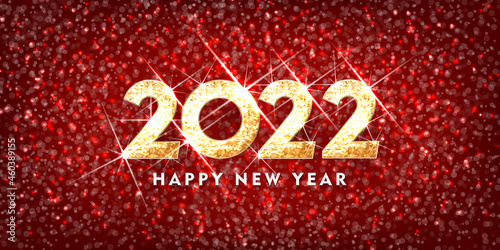 2022 Happy new year. Gold Design of greeting card. Gold Shining Pattern. Happy New Year Banner with 2022 Numbers on Bright Background. Vector illustration