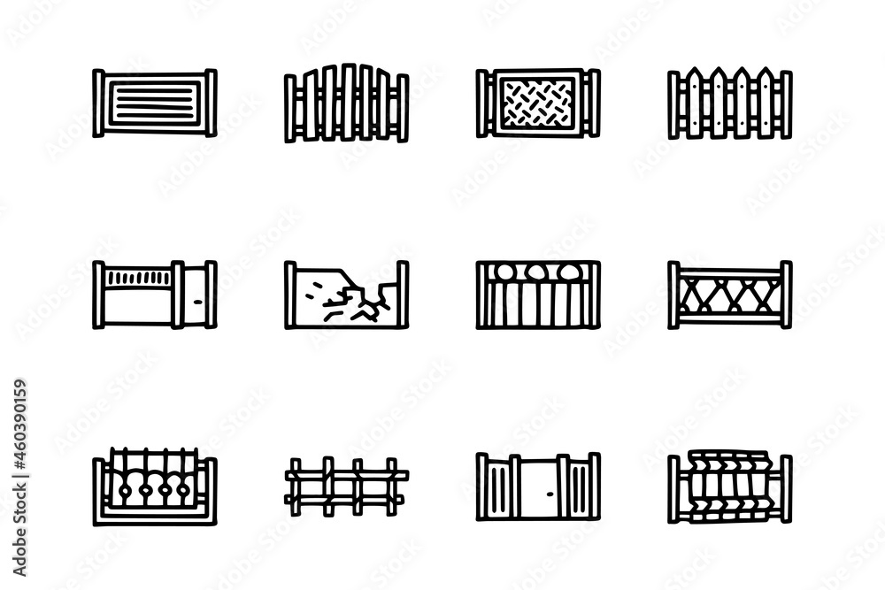 Fences line vector doodle simple icon set
